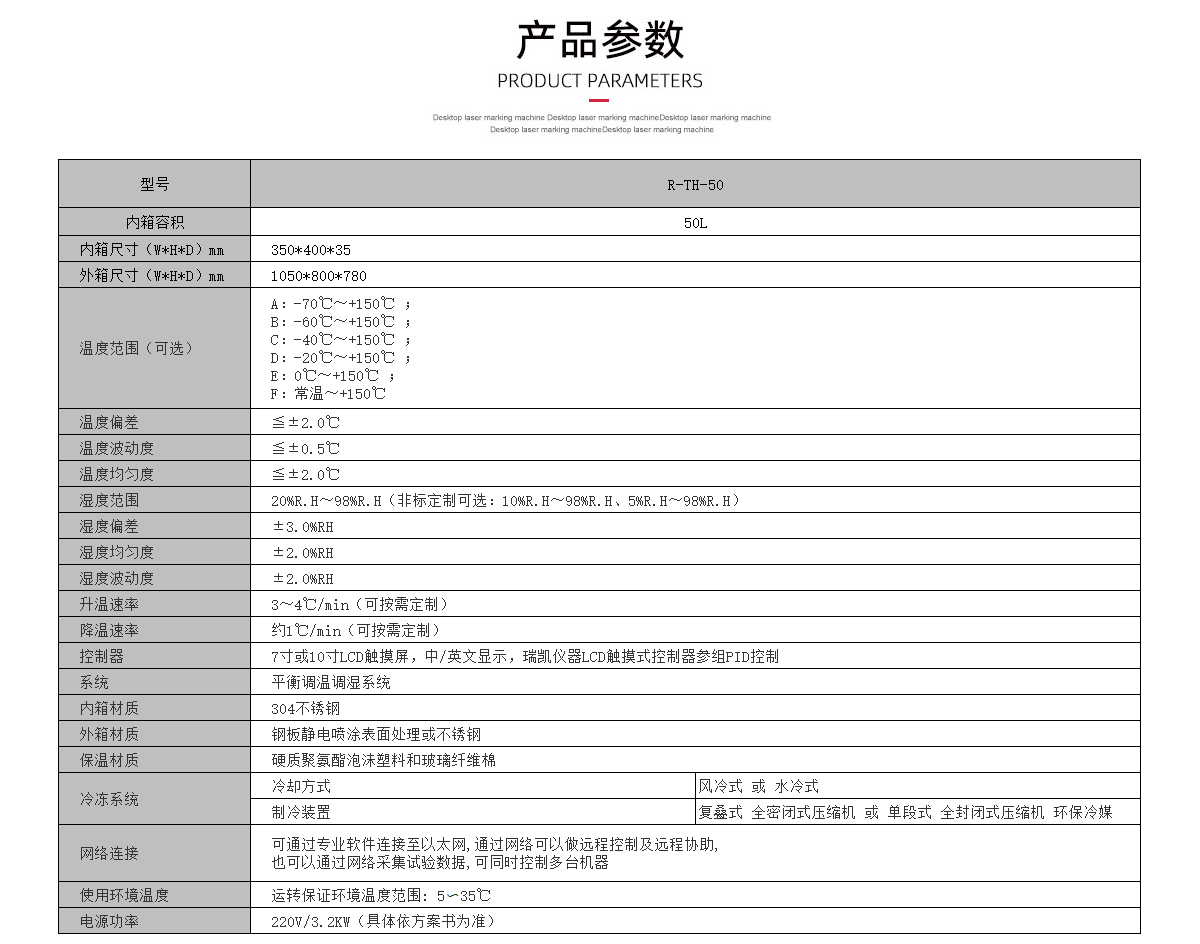 桌上型恒溫恒濕試驗箱 參數